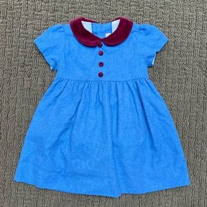 La Coqueta chambray short sleeved dress with burgundy velvet details
